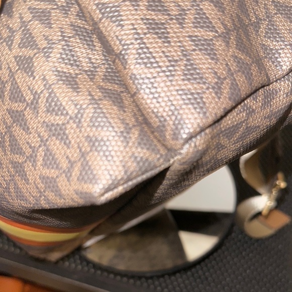 Michael Kors Slater Medium Backpack Orange and Yellow Signature Logo Stripe - Picture 7 of 10